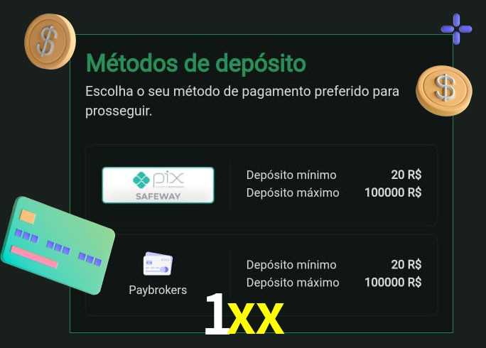 O cassino 1xx oferece uma grande variedade de métodos de pagamento